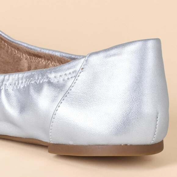 Womens Silver Closed Rounded Toe Slip On Low Wedge Heel Belice Ballet Flat Shoes - Picture 7 of 9